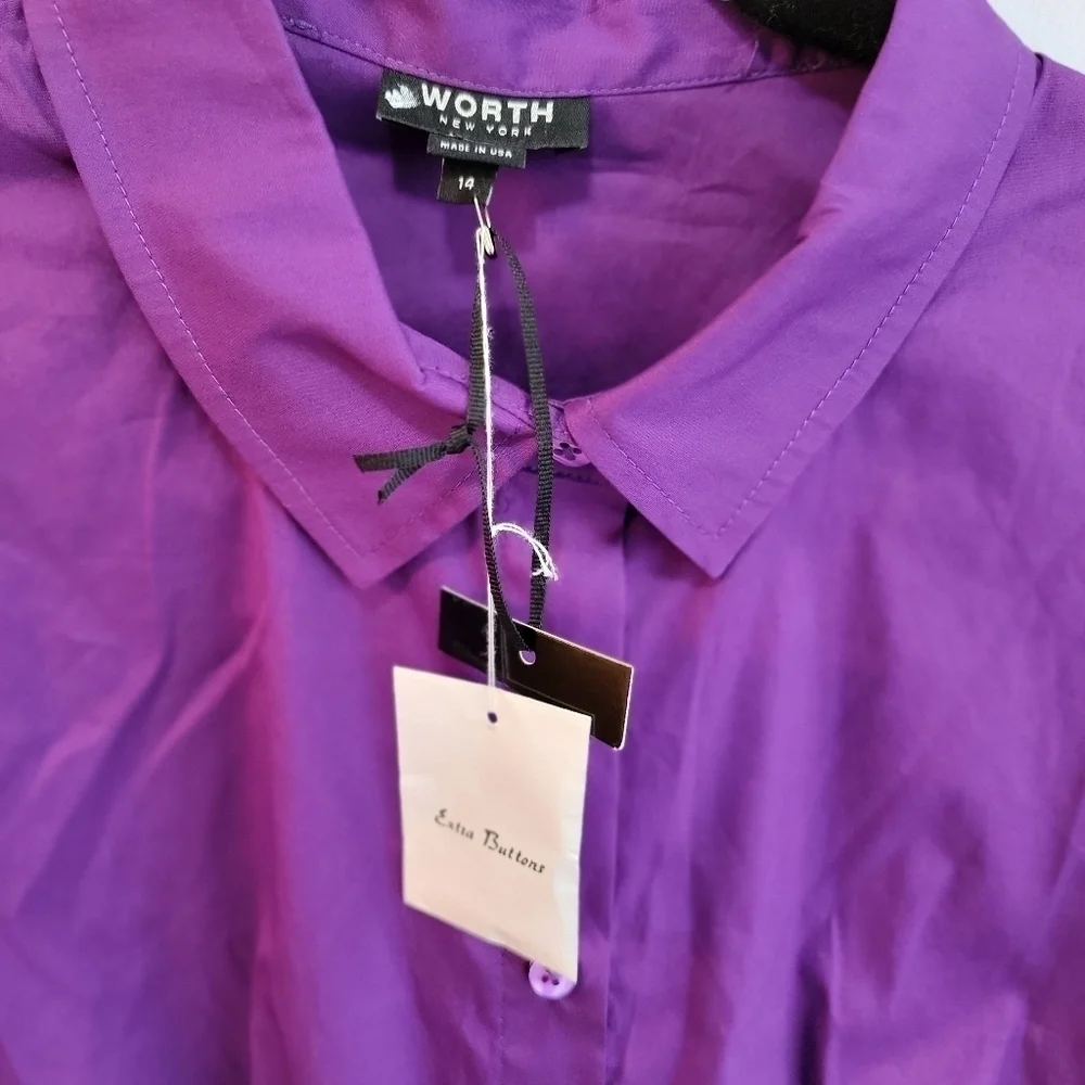 NWOT Worth Purple Button Down Crop Blouse Size 14 - Picture 3 of 5